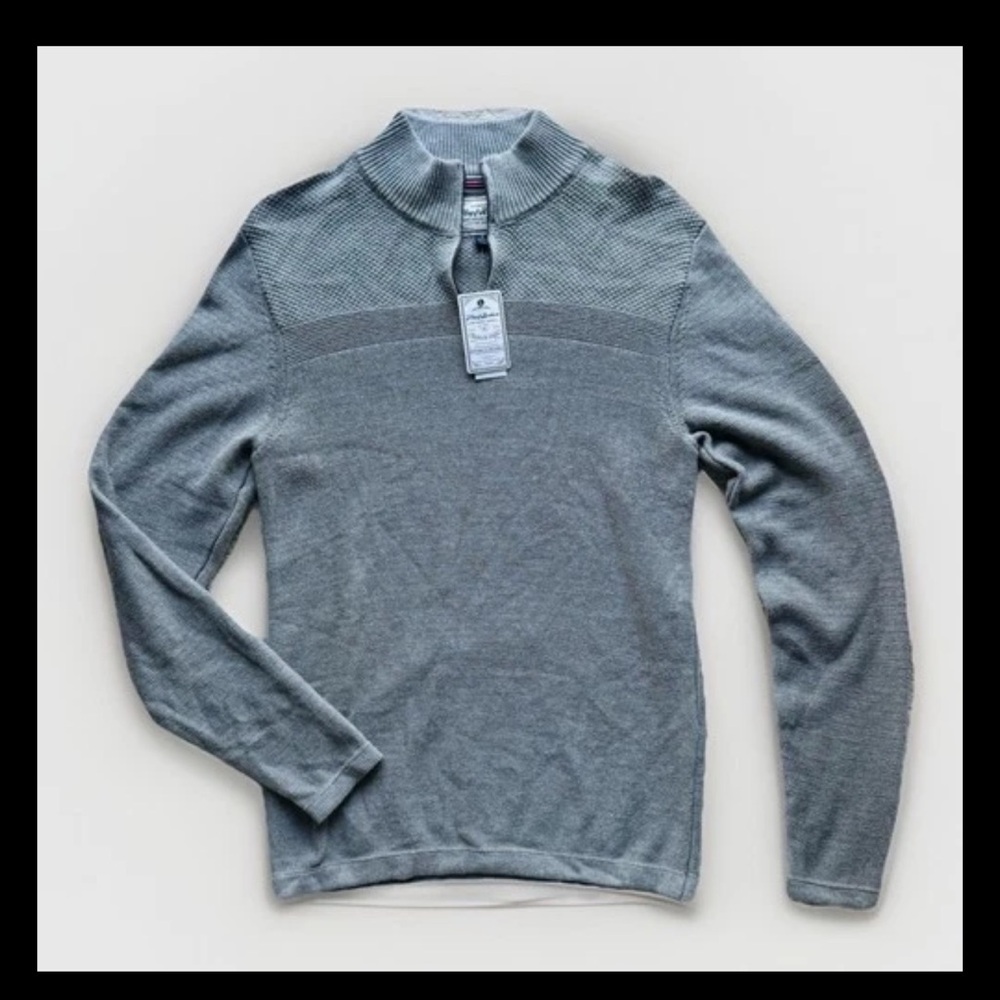 Flag & Anthem Gray Quater Zip Mock Neck Sweater Men's Small NWT Textured Knit